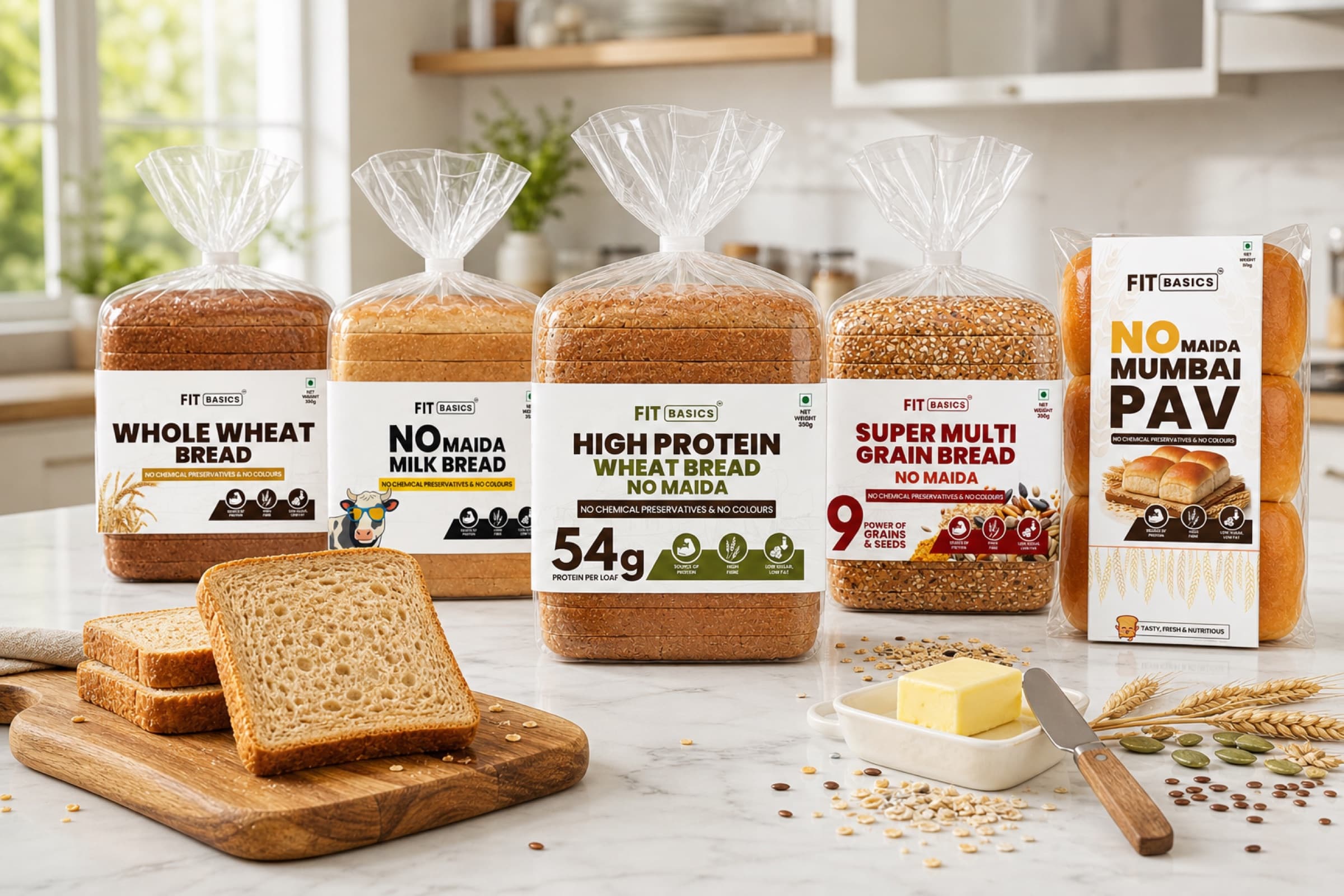 The FitBasics healthy bread family